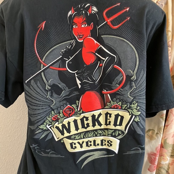 T-shirt Gildan Wicked Cycles Black with She devil Design - Picture 9 of 11